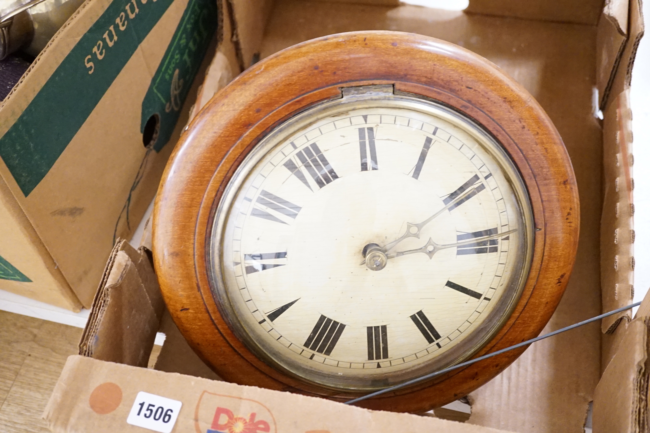 Two late 19th century wall clocks with painted dials, one striking on a bell with a mahogany surround